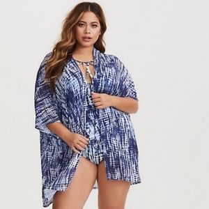 BLUE TIE-DYE MESH SWIM COVER-UP